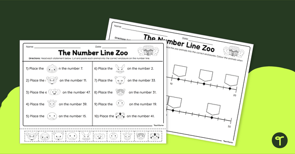 Image of The Number Line Zoo - Cut and Paste Worksheet