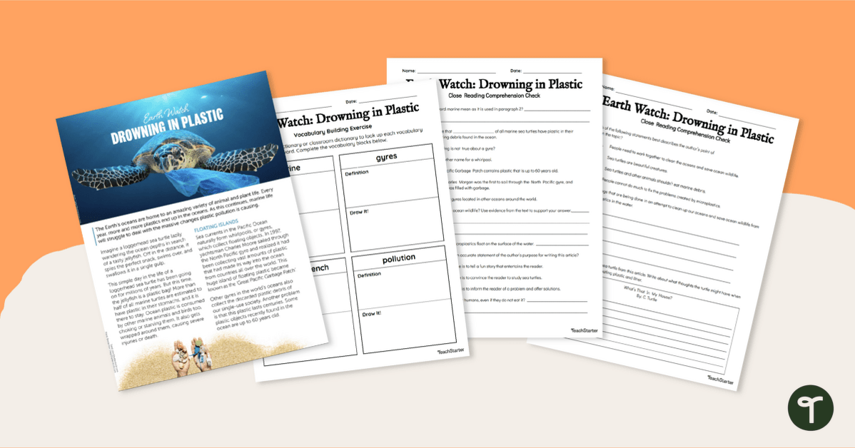 Earth Watch – Drowning in Plastic Reading Comprehension Worksheet teaching resource