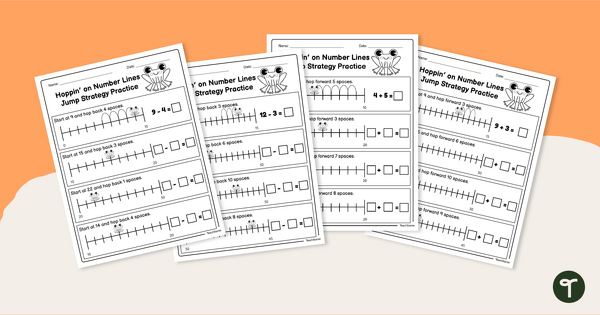 Hop on Number Lines - Worksheet Pack teaching resource