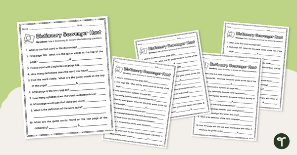 Find It! - Dictionary Scavenger Hunt Worksheets teaching resource