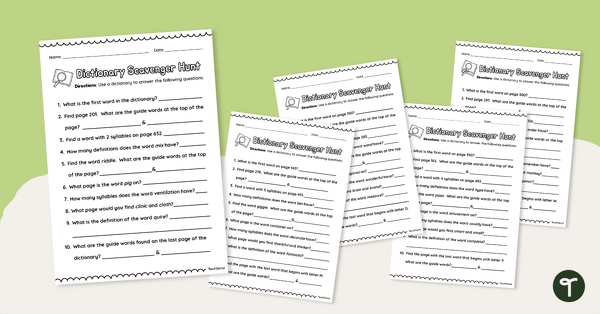 Go to Find It! - Dictionary Scavenger Hunt Worksheets teaching resource