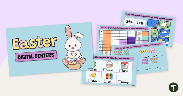 Easter Literacy and Math Centers - Digital Learning Activity teaching resource