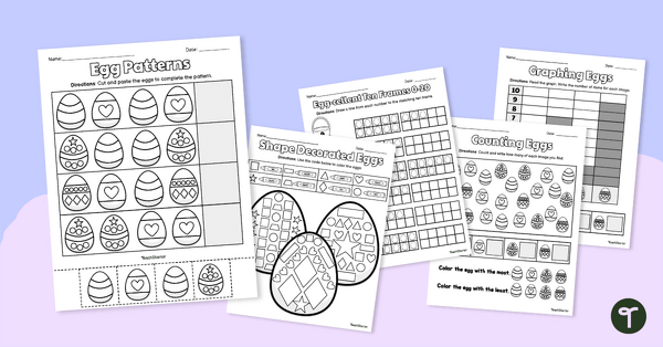 Go to Kindergarten Math Review - Easter Worksheets teaching resource