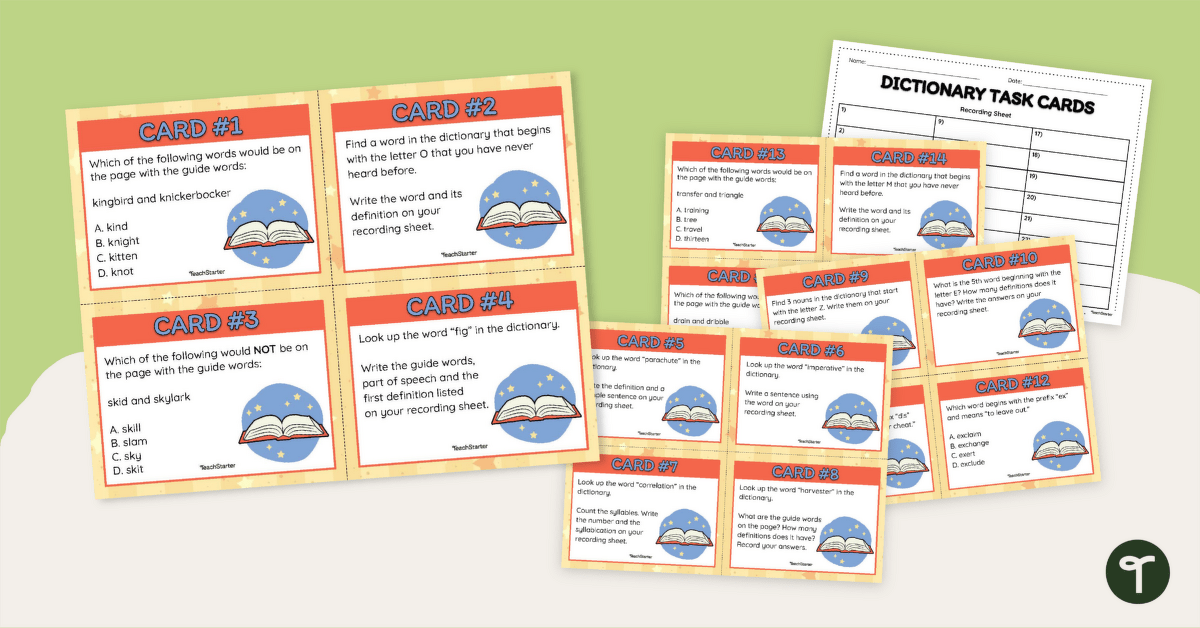 Dictionary Skills Task Cards - Set 1 teaching resource
