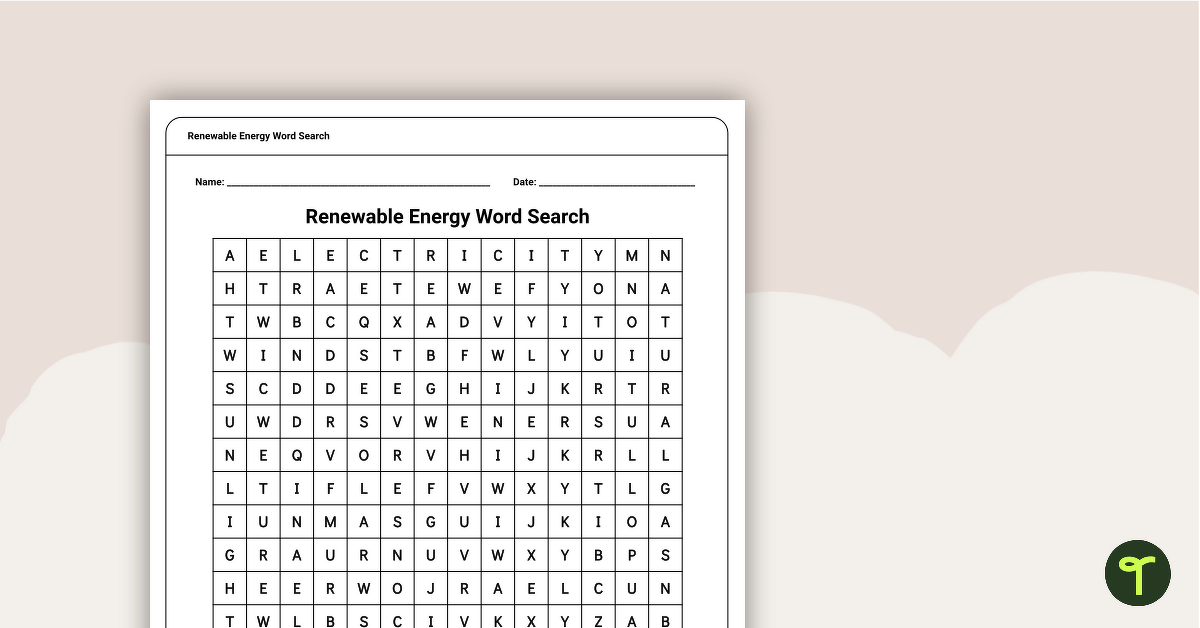 Renewable Energy Word Search teaching resource