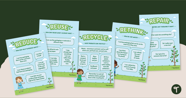 Go to Reduce, Reuse, Recycle, Rethink and Repair Posters teaching resource