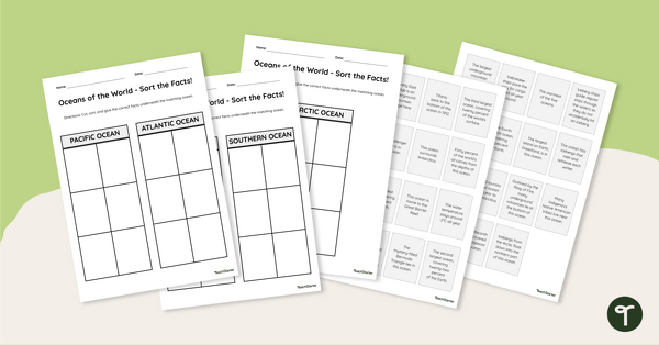 Oceans of the World - Cut and Paste Worksheet teaching resource