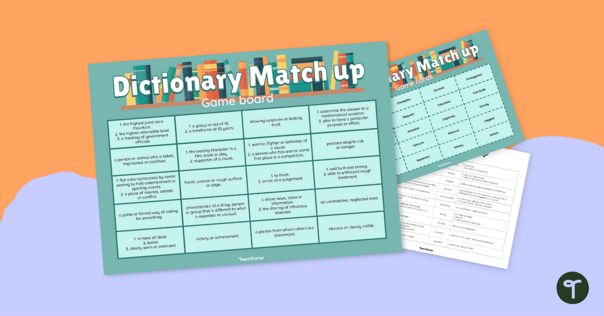 Dictionary Definitions Match Up Game teaching resource