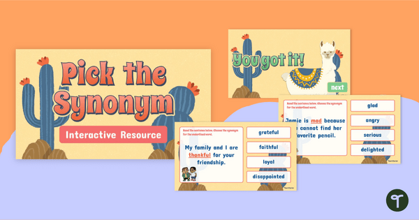 Go to Pick the Synonym - Self-Checking Interactive Activity teaching resource