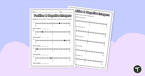 Positive and Negative Number Line - Worksheet teaching resource