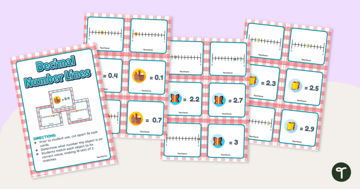 Decimal Number Line Matching Game teaching resource