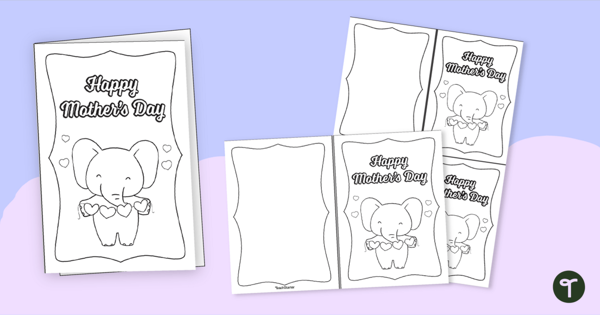 Printable Mother's Day Card Template - Elephant teaching resource