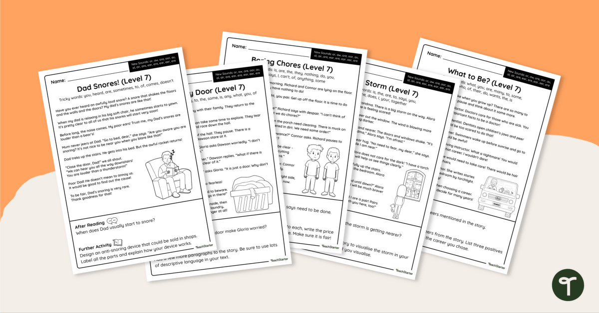 Level 7 Decodable Readers - Worksheet Pack teaching resource