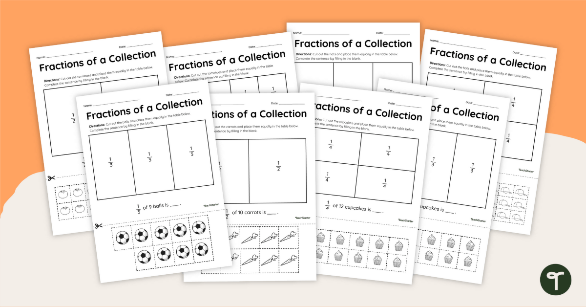 Fractions of a Collection – Cut and Paste Worksheets teaching resource