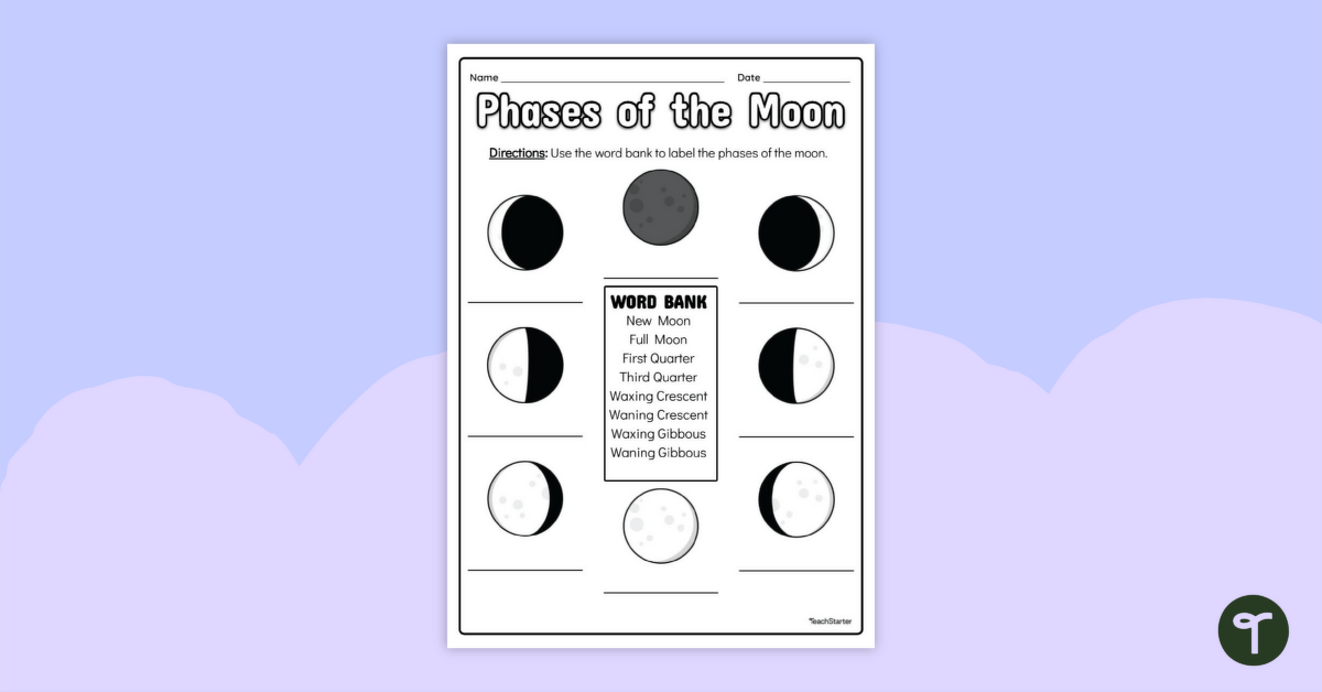 Phases of the Moon Worksheet for Year 2 teaching resource