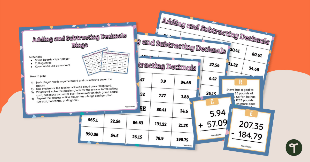 Adding and Subtracting Decimals — Small Group Bingo Game teaching resource
