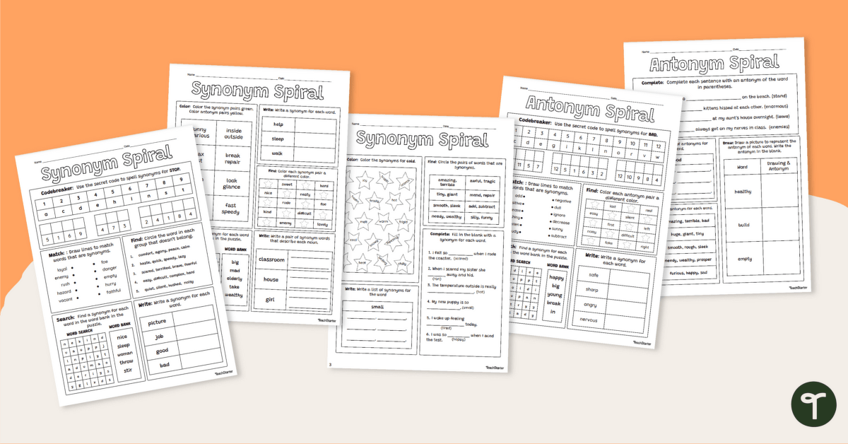 Synonyms and Antonyms Practise - Worksheets teaching resource