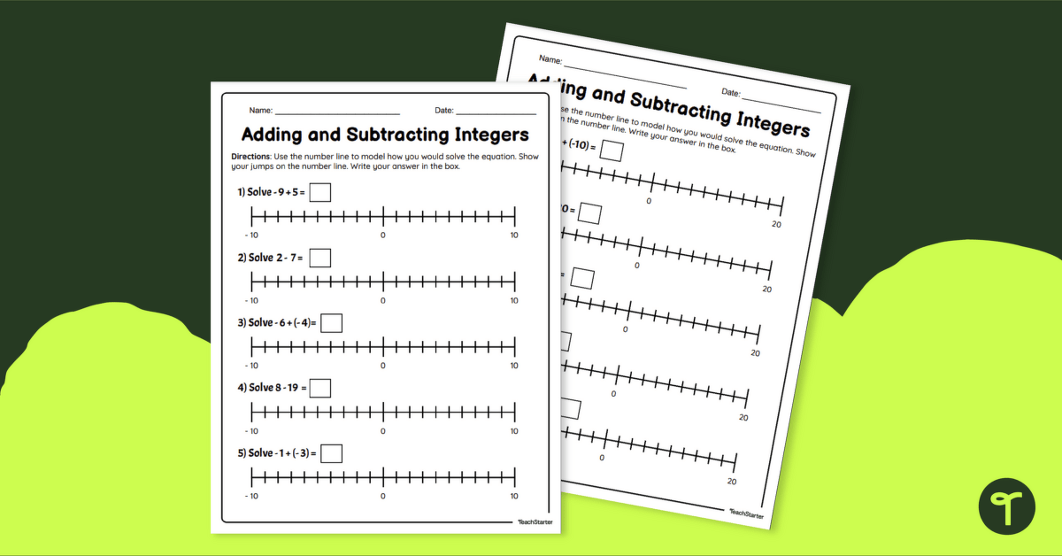 adding-and-subtracting-integers-on-number-lines-worksheet-teach-starter