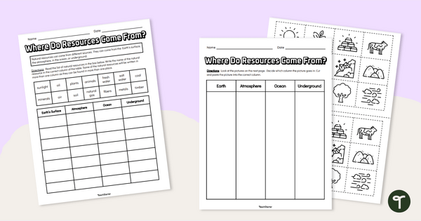 Image of Where Do Natural Resources Come From? Differentiated Worksheet