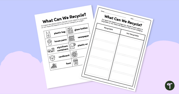 What Can We Recycle? Cut and Paste Worksheet teaching resource