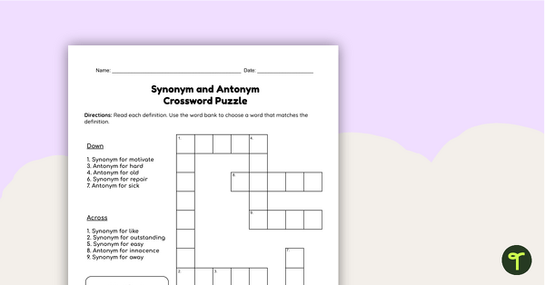Go to Synonym and Antonym Crossword Puzzle teaching resource