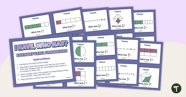 Go to Identifying Fractions Game – I Have, Who Has? teaching resource