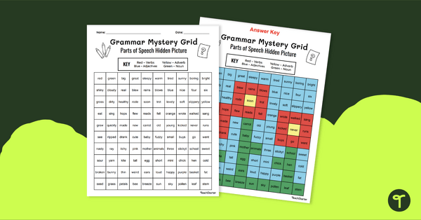 Go to Parts of Speech - Colour by Code Mystery Picture Worksheet teaching resource