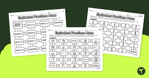 Equivalent Fractions – Differentiated Math Mazes teaching resource
