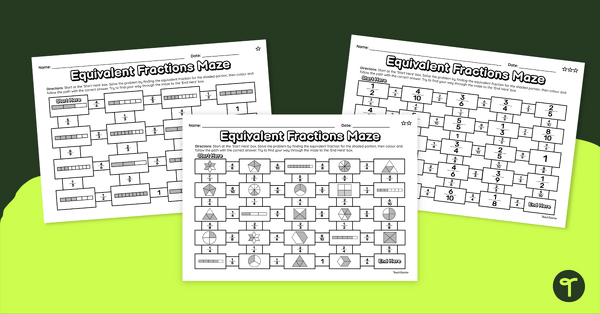 Go to Equivalent Fractions – Differentiated Maths Mazes teaching resource
