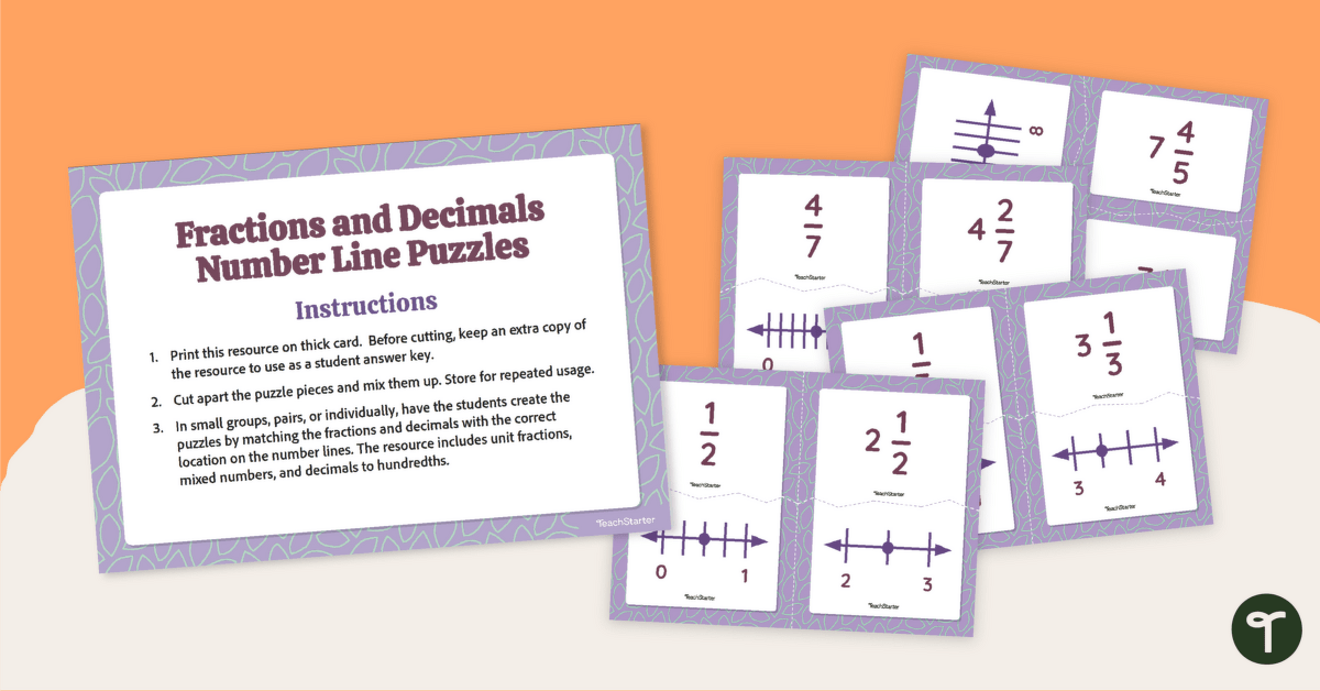 Fractions and Decimals Number Line Puzzles teaching resource