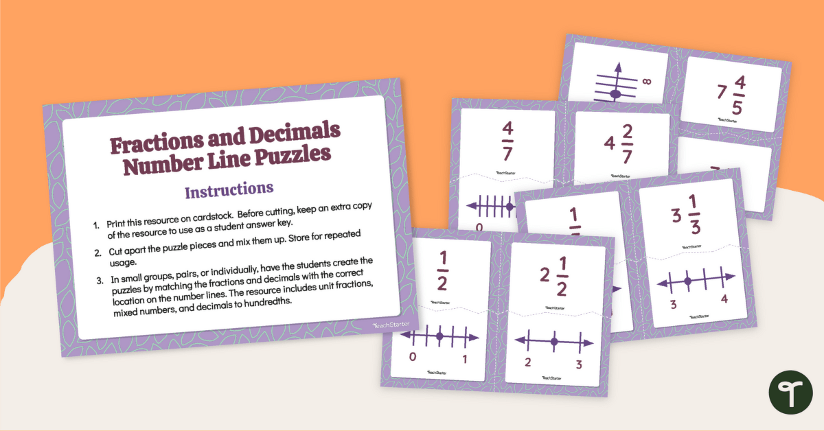 Fractions and Decimals Number Line Puzzles teaching resource