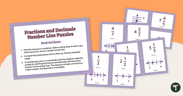 Go to Fractions and Decimals Number Line Puzzles teaching resource