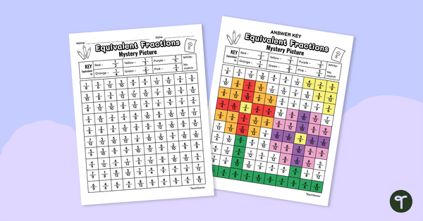 Equivalent Fractions – Mystery Picture Worksheet teaching resource