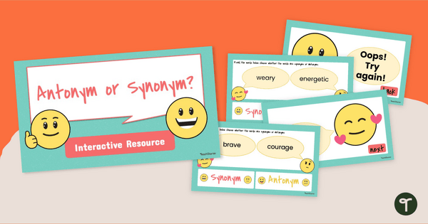 Go to Antonym or Synonym? Interactive Resource teaching resource