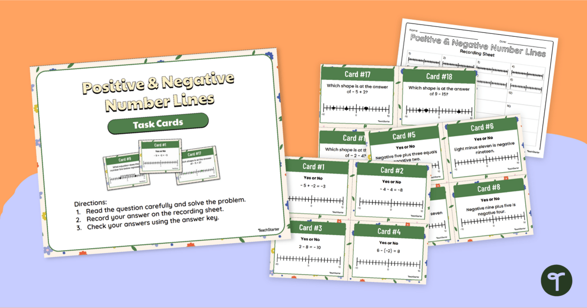 Positive and Negative Number Lines - Task Cards teaching resource
