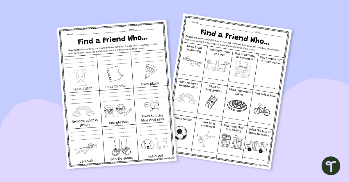 Find a Friend Who…Worksheet teaching resource