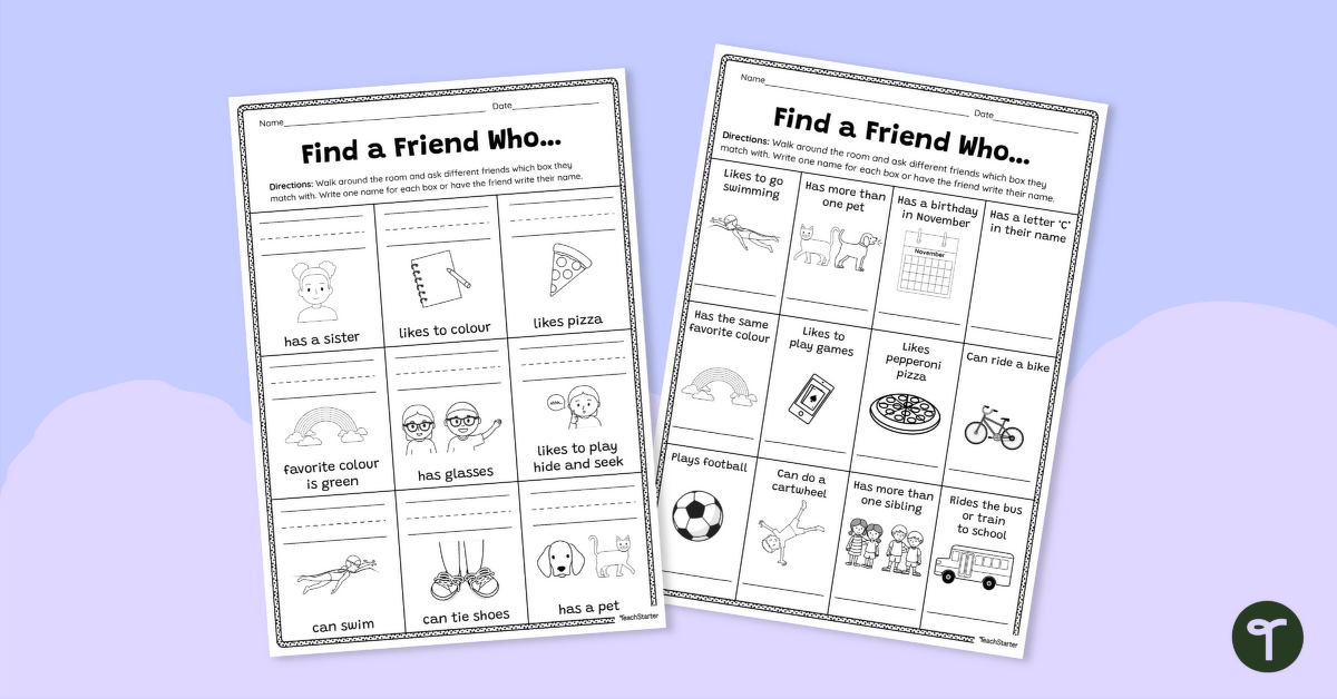 Find a Friend Who…Worksheet teaching resource