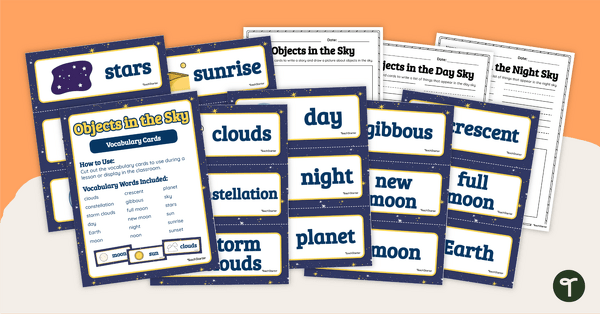 Objects in the Sky – Vocabulary Cards and Writing Templates teaching resource