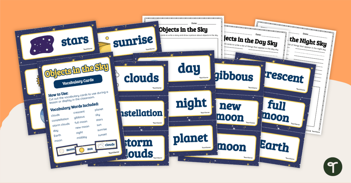 Objects in the Sky – Vocabulary Cards and Writing Templates teaching resource