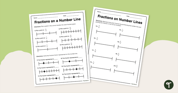 Image of Fractions on a Number Line – Worksheet