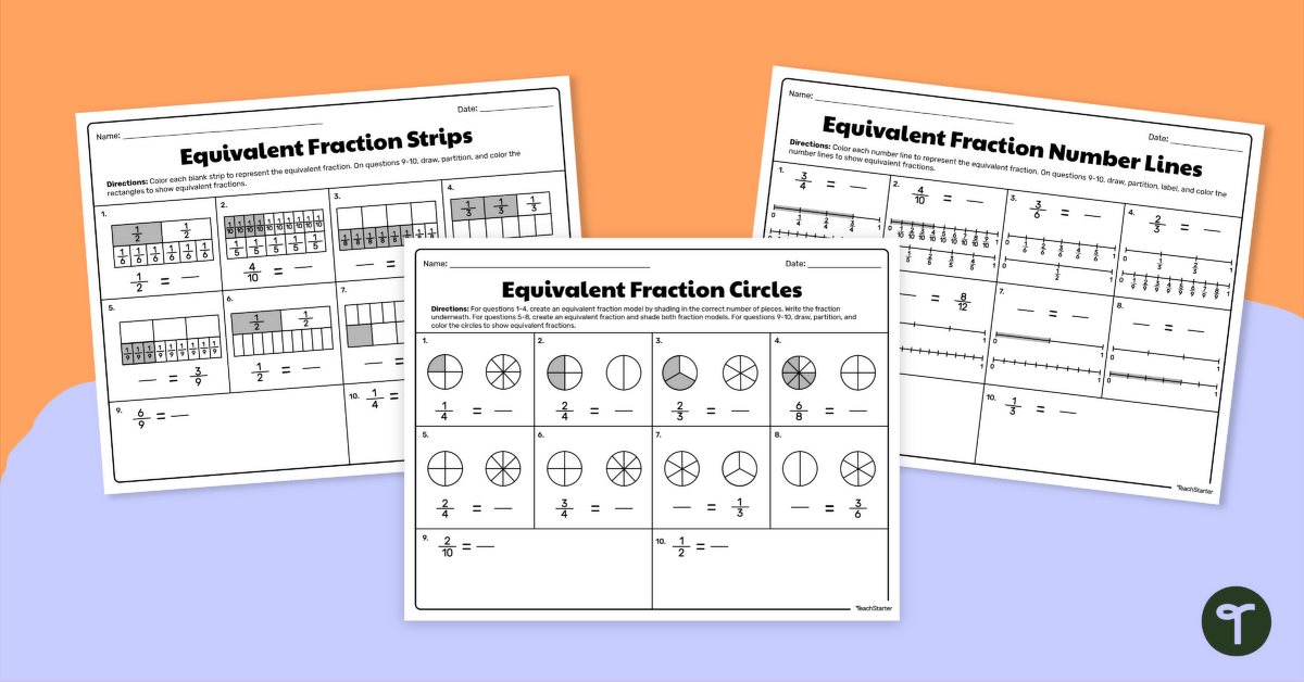 Equivalent Fractions – Worksheet Pack teaching resource