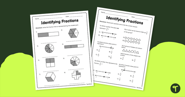 Identifying Fractions – Worksheet teaching resource