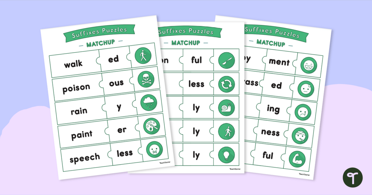 Suffixes Puzzles Matchup Cards teaching resource