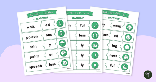Go to Suffixes Puzzles Matchup Cards teaching resource