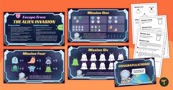 Go to Escape From the Alien Invasion – Math Escape Room (Basic Fractions) teaching resource