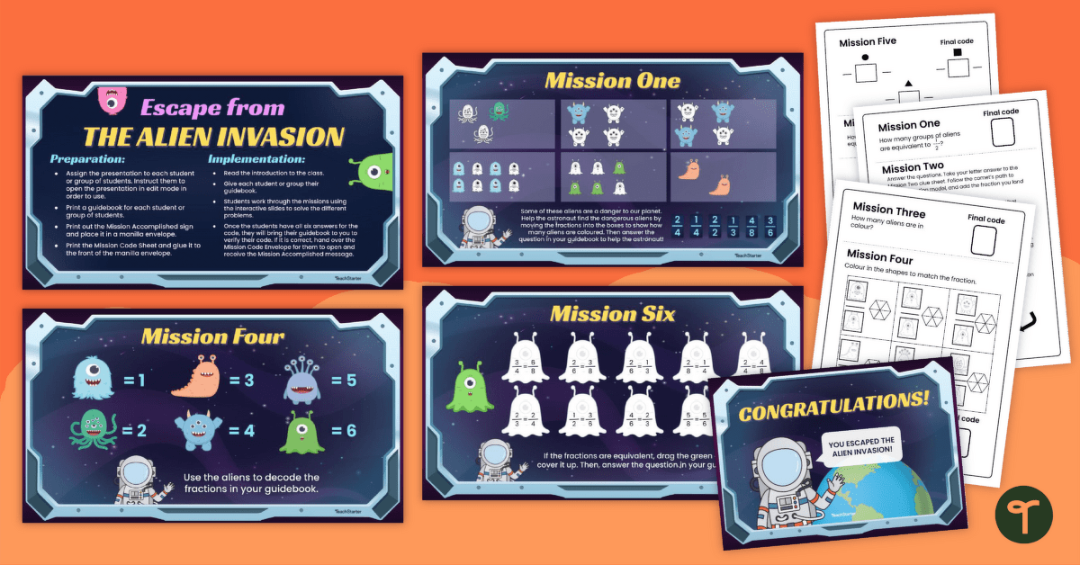 Escape From the Alien Invasion – Maths Escape Room (Basic Fractions) teaching resource