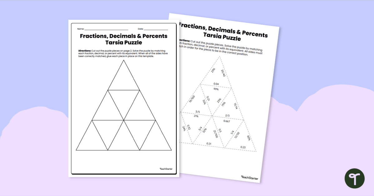 Fractions, Decimals, and Percents Tarsia Puzzle teaching resource