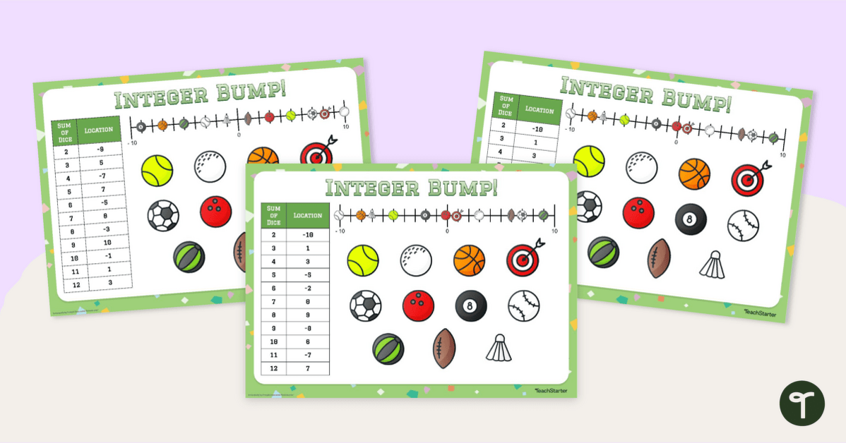 Integers on Number Lines - Bump Game teaching resource