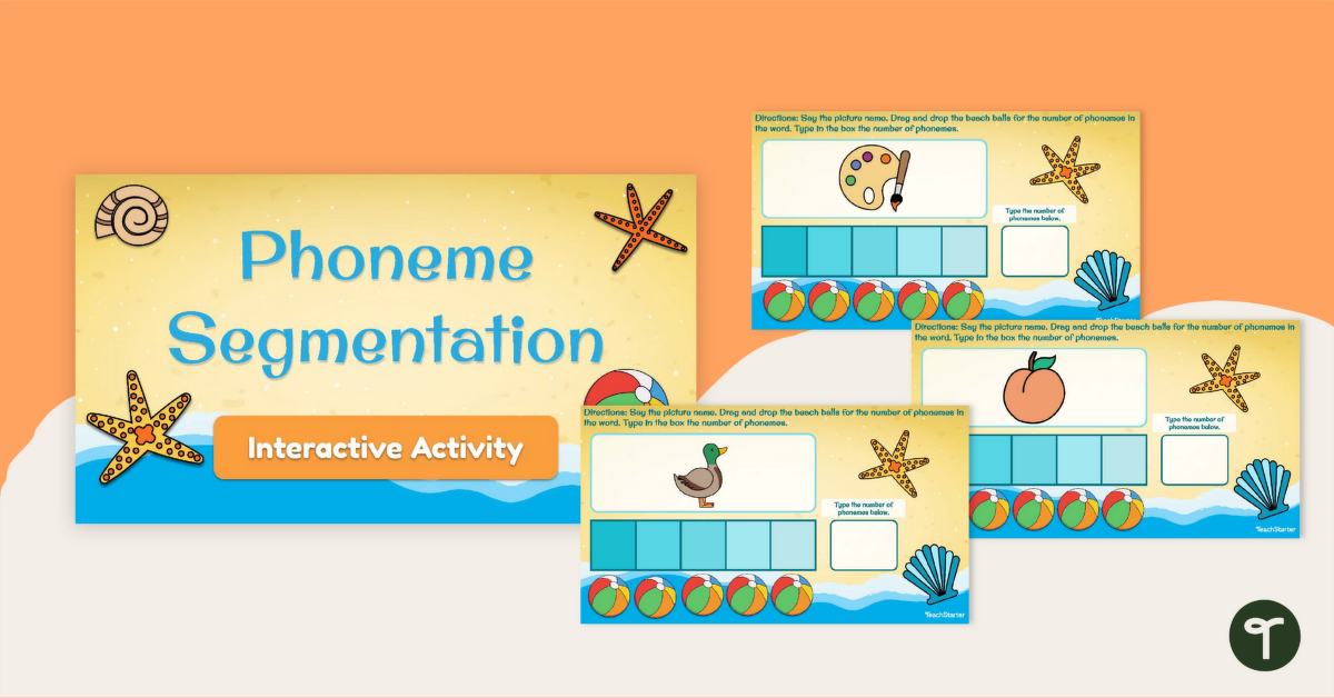 Beach-Themed Phoneme Segmentation Interactive Activity teaching resource