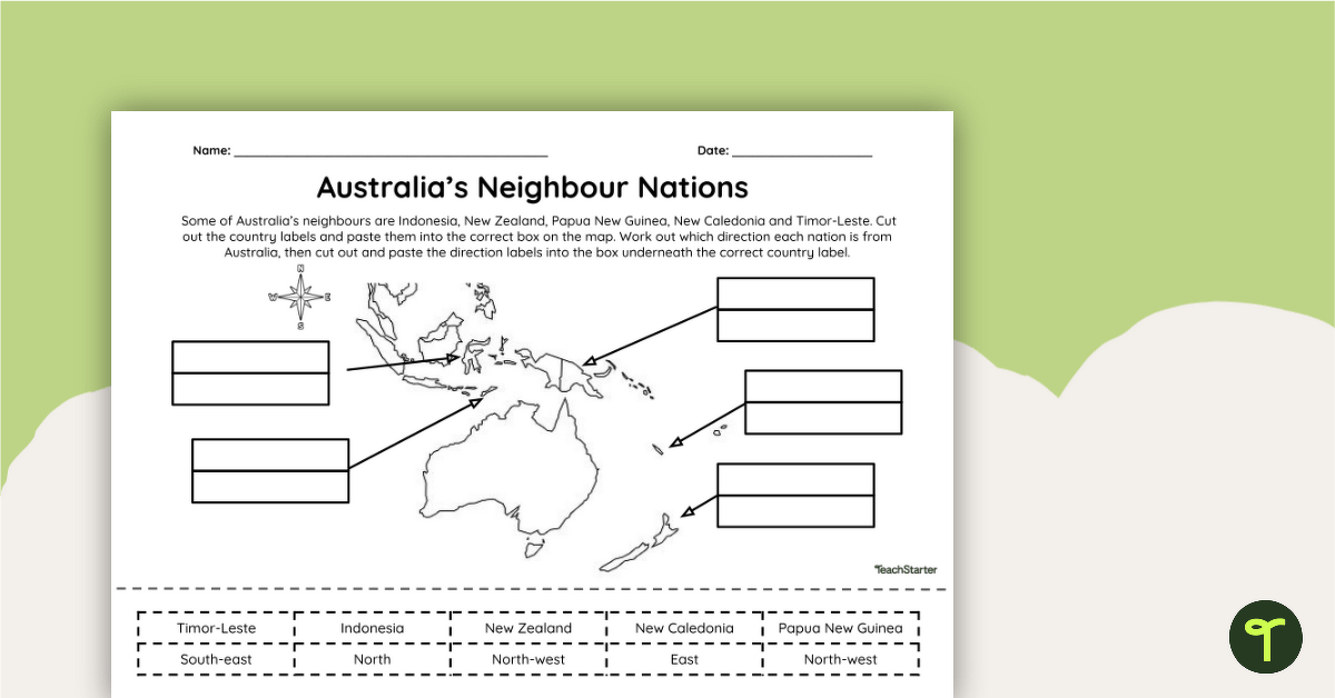 Australia's Neighbour Nations - Cut and Paste Worksheet teaching resource